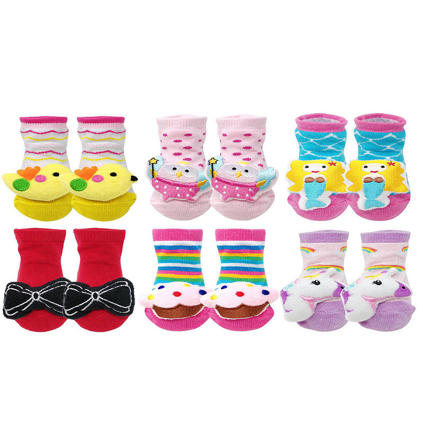 Wrapables Cute 3D Cartoon Anti-Skid Baby Booties Sock Slipper Shoes (Set of 6), Fantasy Image