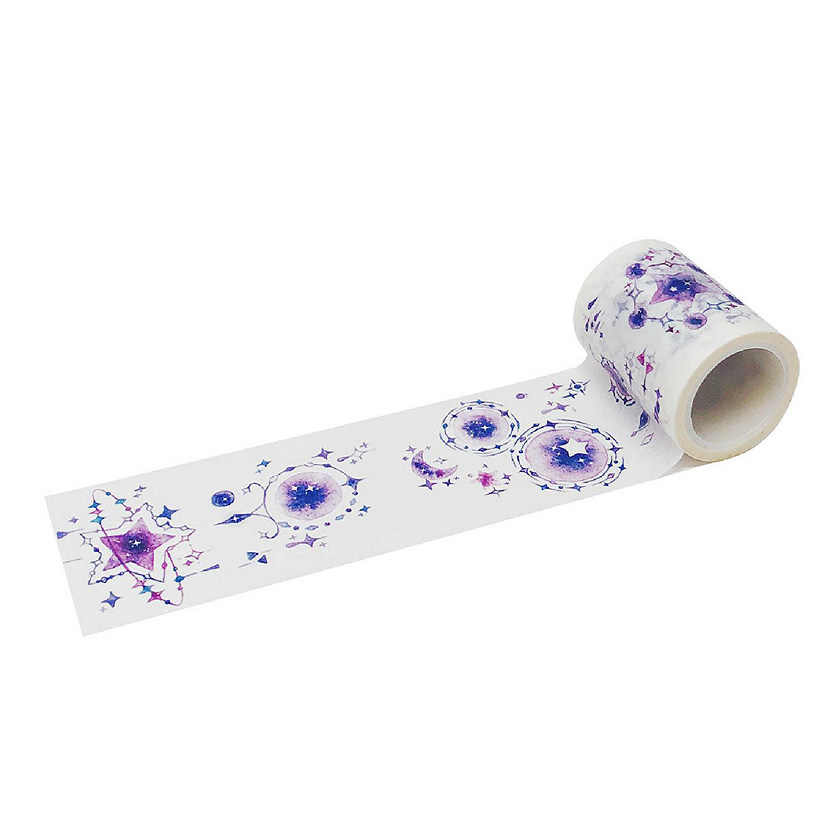Wrapables&#174; Decorative Festive 45mm x 5M Wide Washi Masking Tape, Purple Stars Image