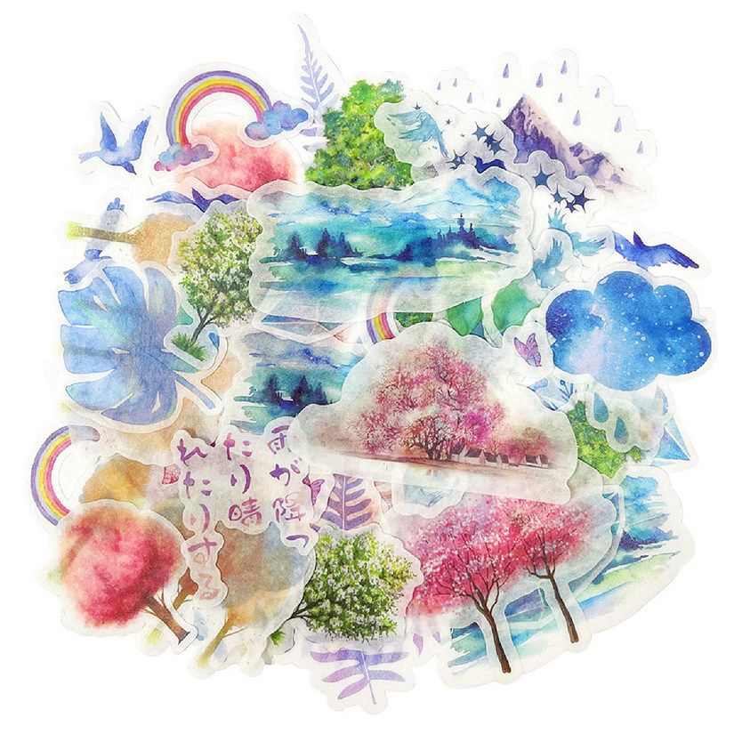 Wrapables Decorative Scrapbooking Washi Stickers (60 pcs), Rainbow Forest Image