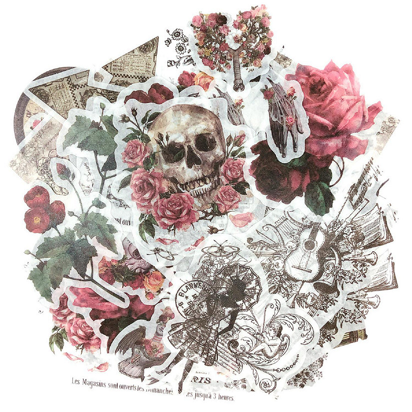Wrapables Decorative Scrapbooking Washi Stickers (60 pcs), Skulls Image