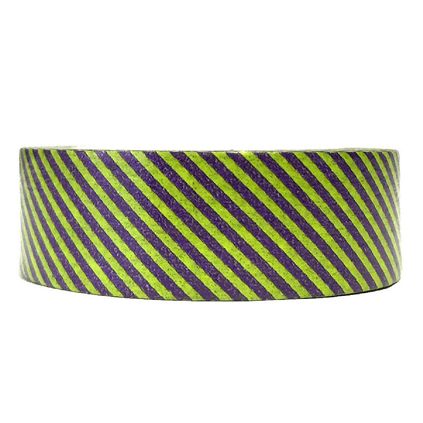 Wrapables Decorative Washi Masking Tape, Green and Purple Slant Stripe Image