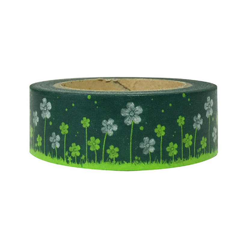 Wrapables Decorative Washi Masking Tape, Green Flowers Image