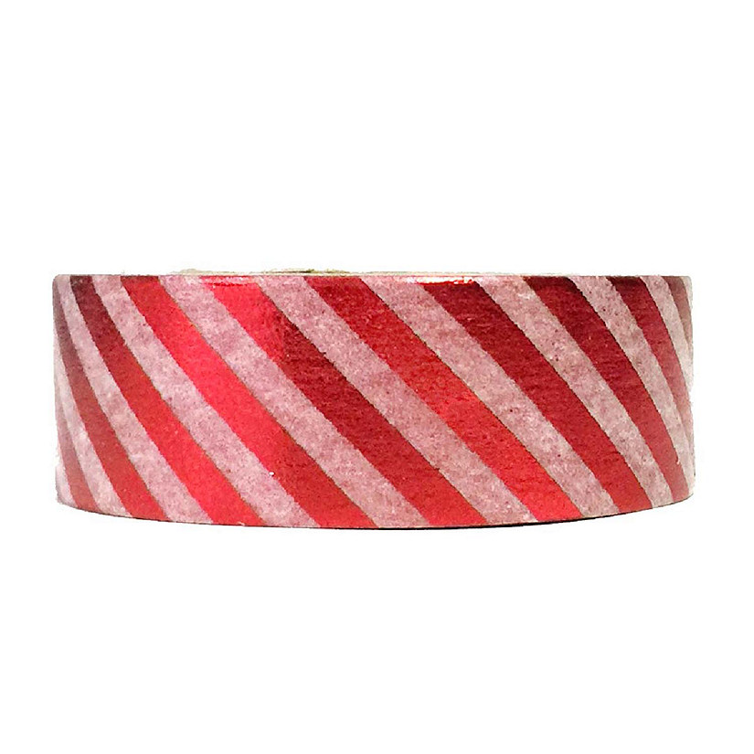 Wrapables Decorative Washi Masking Tape, Shiny Red Stripes Image