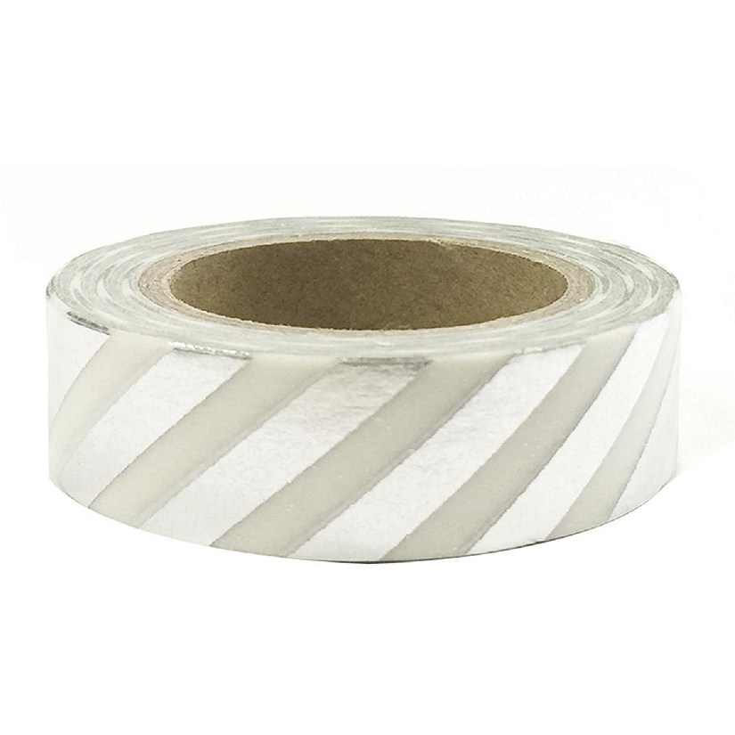 Wrapables Decorative Washi Masking Tape, Shiny Silver Stripes Image