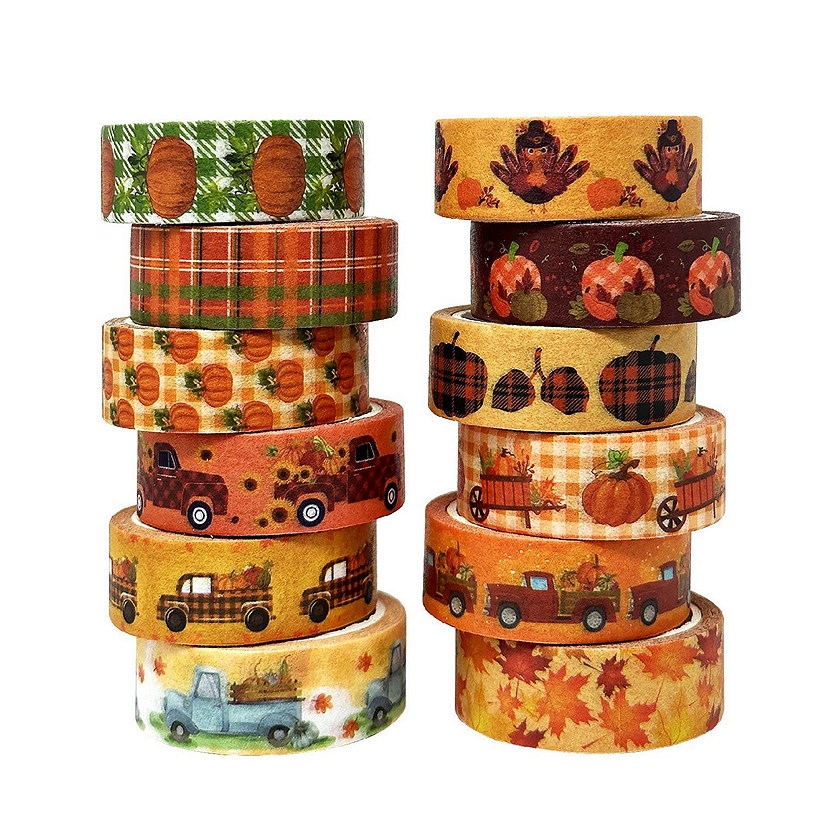 Wrapables Decorative Washi Tape (12 Rolls), Pumpkin Fun Image