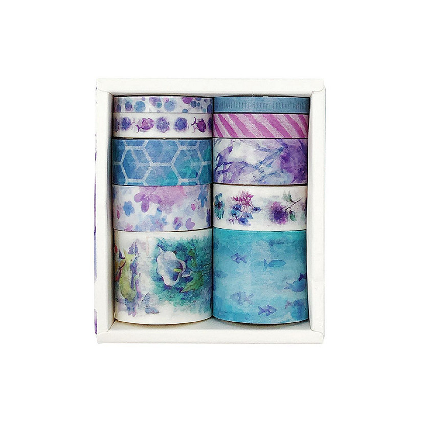 Wrapables Decorative Washi Tape Box Set (10 Rolls), Cool Aquatic Image