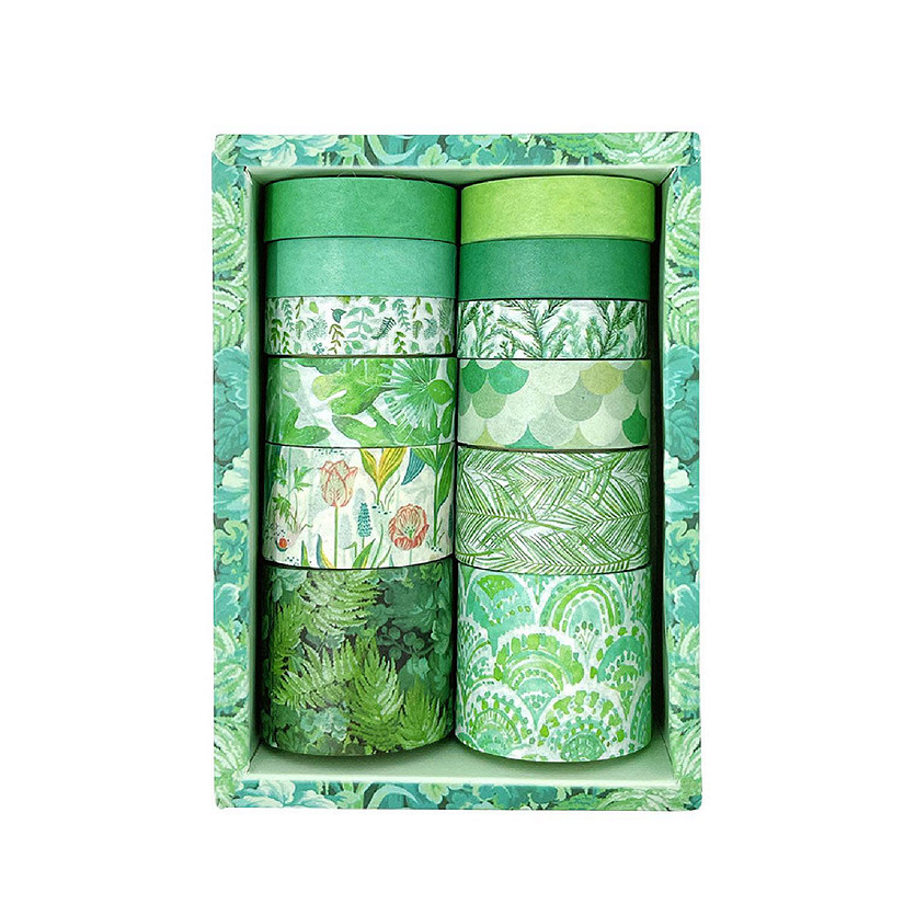 Wrapables Decorative Washi Tape Box Set (12 Rolls), Green Image