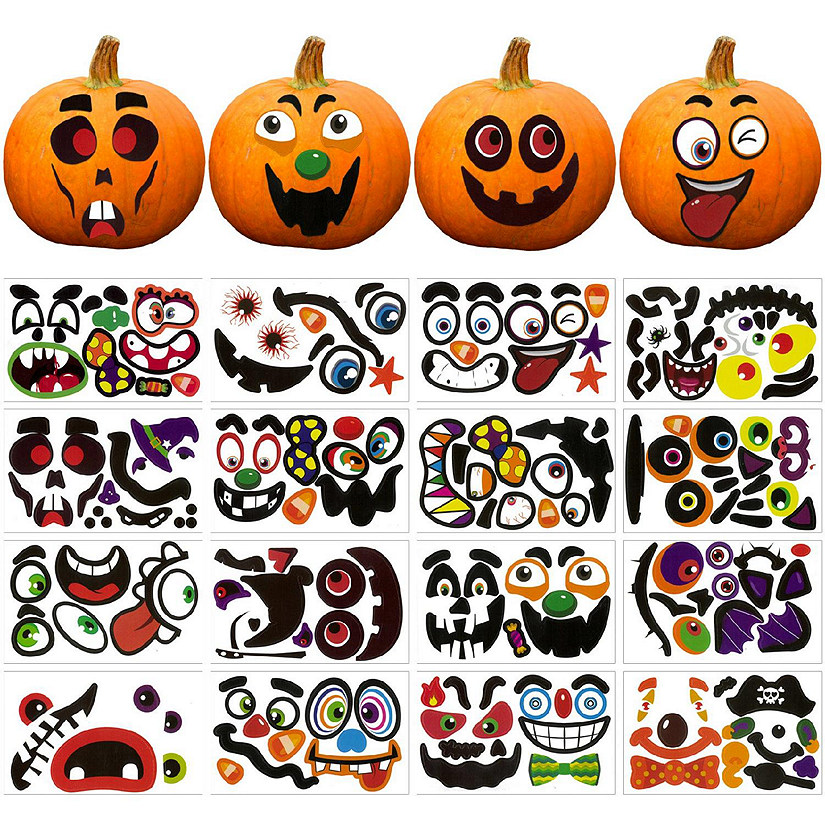 Wrapables DIY Halloween Mini Pumpkin Face Stickers, 32pcs Image