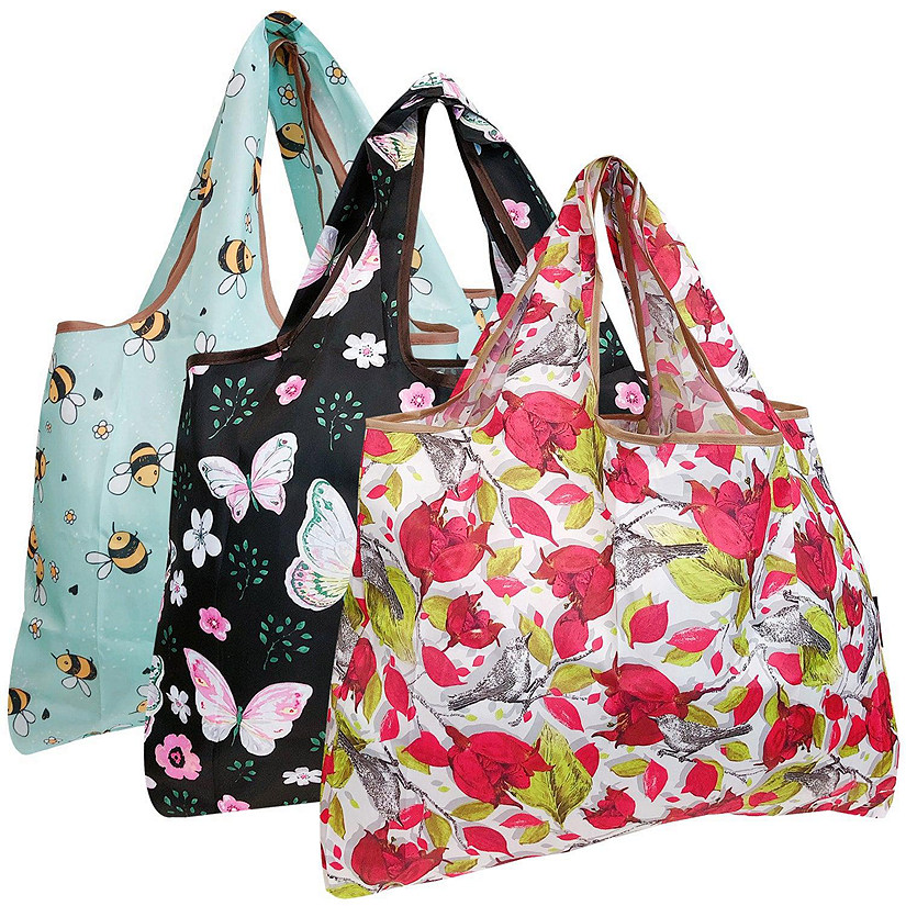 Wrapables Eco-Friendly Large Nylon Reusable Shopping Bags (Set of 3), Spring Garden Image
