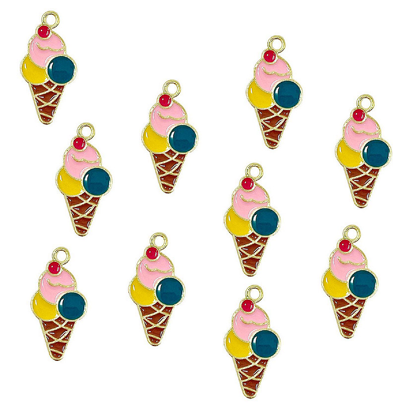 Wrapables Enamel Jewelry Making Charm Pendants (Set of 10), Ice Cream Image