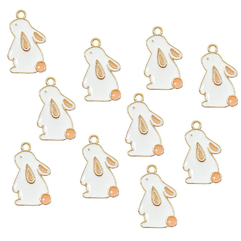 Wrapables Enamel Jewelry Making Charm Pendants (Set of 10), White Bunny Image