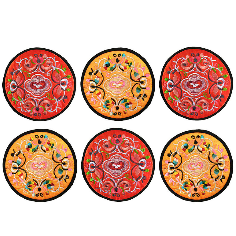 Wrapables Ethnic Embroidered Coasters Set of 6, Red/Orange Image