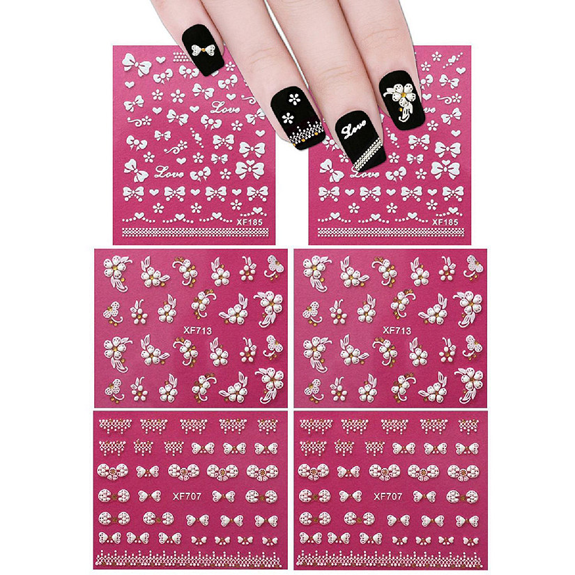Wrapables Fingernail Stickers Nail Art Nail Stickers Self-Adhesive Nail Stickers 3D Nail Decals - Bows, Hearts & Flowers (3 designs/6 sheets) Image