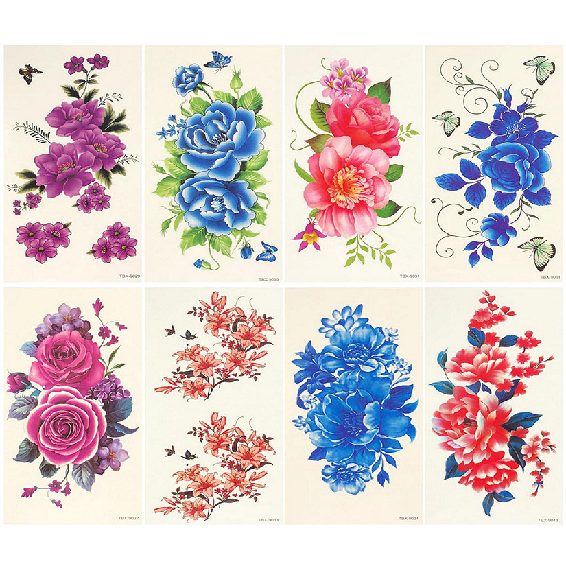 Wrapables&#174; Floral Temporary Tattoos Body Art Water Tattoos (8 Sheets), Roses & Peonies Image