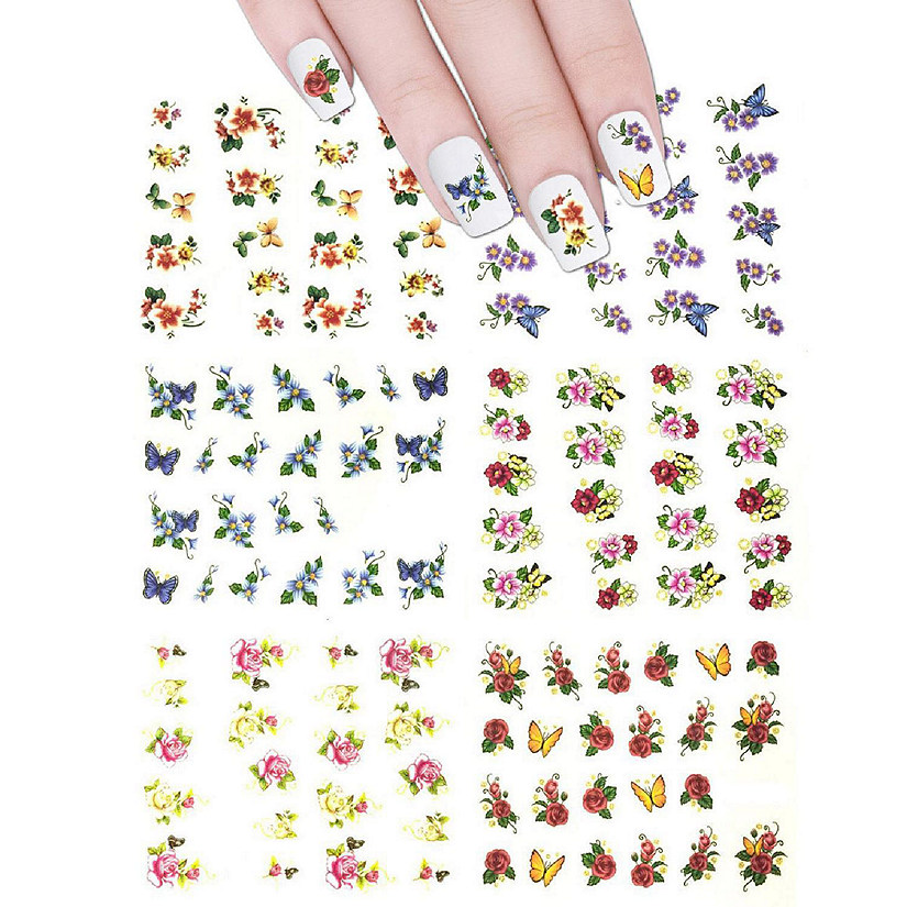Wrapables Flowers & Butterflies Water Slide Nail Art Decals Water Transfer Nail Decals (125 Nail Decals) Image
