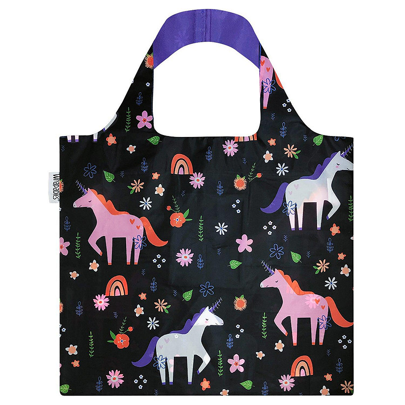 Wrapables Foldable Reusable Shopping Bags, Unicorns Black Image