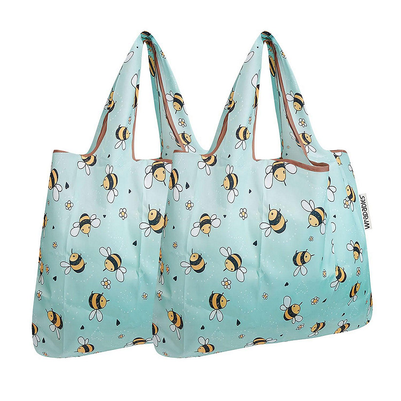 Wrapables Foldable Tote Nylon Reusable Grocery Bag (Set of 2), Bumble Bees Image