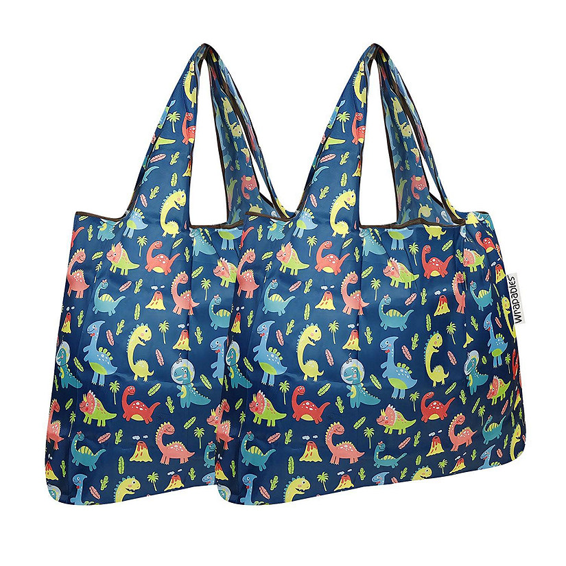 Wrapables Foldable Tote Nylon Reusable Grocery Bag (Set of 2), Dinosaurs Image