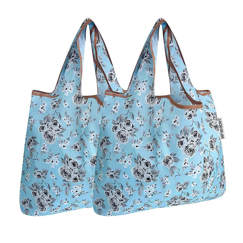 Wrapables Foldable Tote Nylon Reusable Grocery Bag (Set of 2), Gray Floral Image