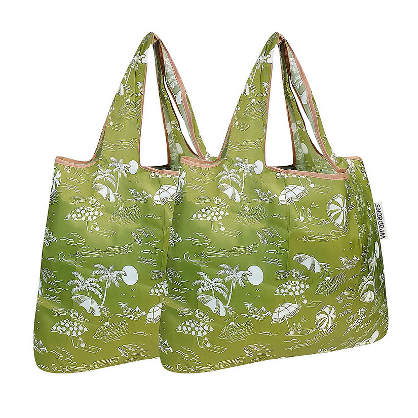 Wrapables Foldable Tote Nylon Reusable Grocery Bag (Set of 2), Green Paradise Image