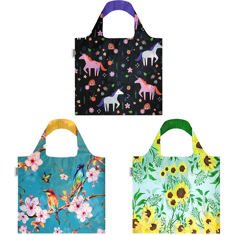 Wrapables Foldable Tote Reusable Grocery Bags, 3 Pack, Floral Fantasy Image