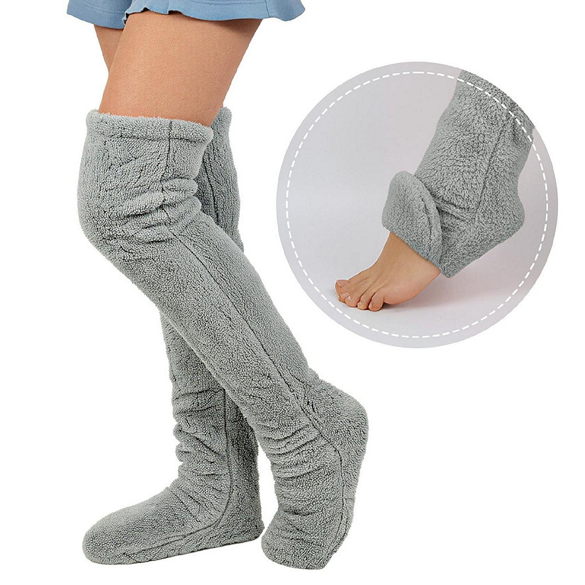 Wrapables Fuzzy Thigh High Leg Warmer Socks, Light Gray Image