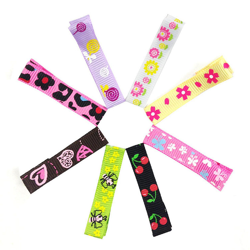 Wrapables Girls Ribbon Lined Alligator Clips (Set of 8), Hearts and Flowers Image