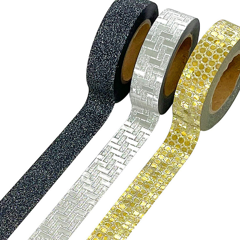 Wrapables Glitter and Shine Washi Tapes Decorative Masking Tapes (Set of 3), Onyx Glitz and Glitter Image