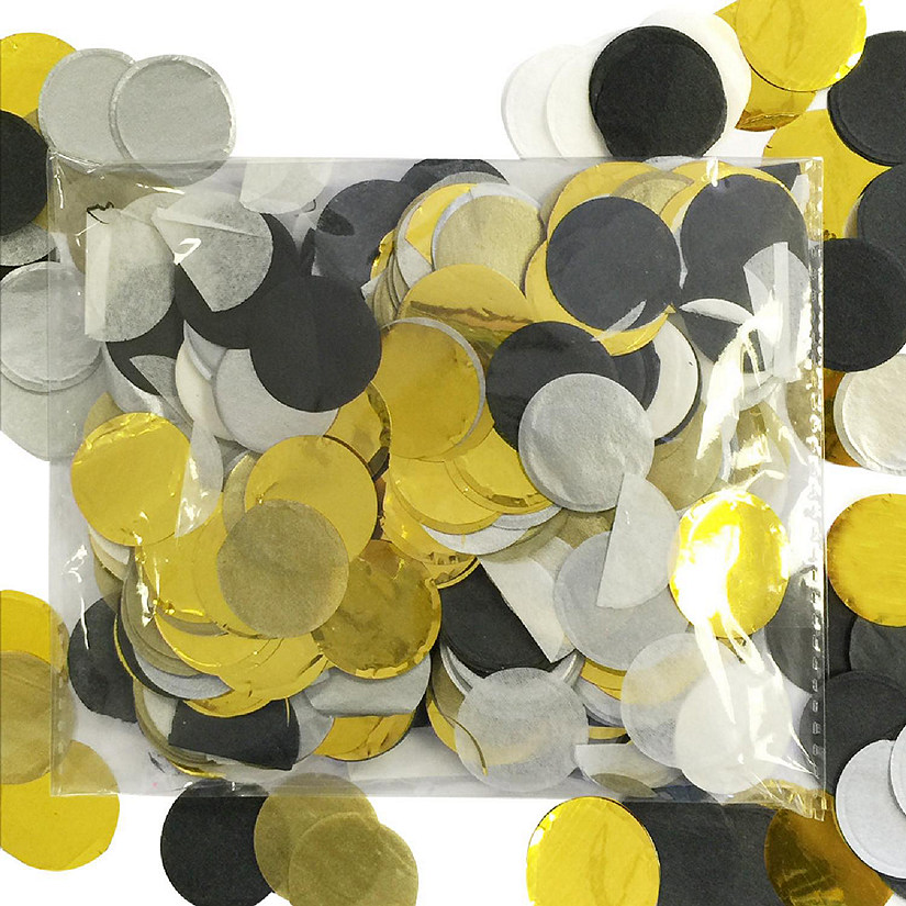 Wrapables Gold, Black & White Mix Round Tissue Paper Confetti 1" Circle Confetti Image