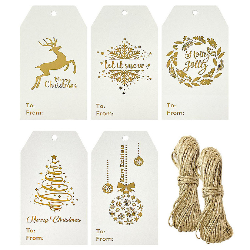 Wrapables Gold Foil Christmas Holiday Gift Tags/Kraft Paper Hang Tags for Gift-Wrapping, Labeling, Package Decoration (100pcs)