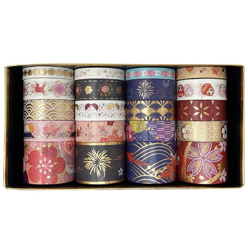 Wrapables Gold Foil Washi Tape in Gift Box Set (20 Rolls), Floral Fireworks Image
