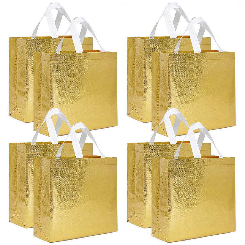 Wrapables Gold Glossy Non-Woven Reusable Gift Bags with Handles (Set of 8) Image