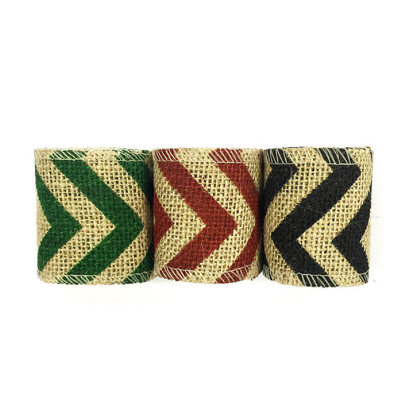Wrapables Green, Red, Black 6 Yards Total Vintage Natural Burlap Chevron Ribbon (3 Rolls) Image