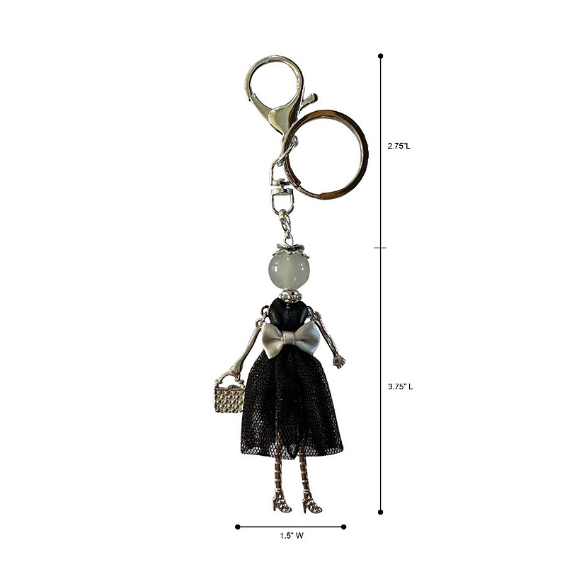 Wrapables Hanging Fashionista Doll Keychain, Crystal Rhinestone Keyring Bag Charm, Black Bow Image