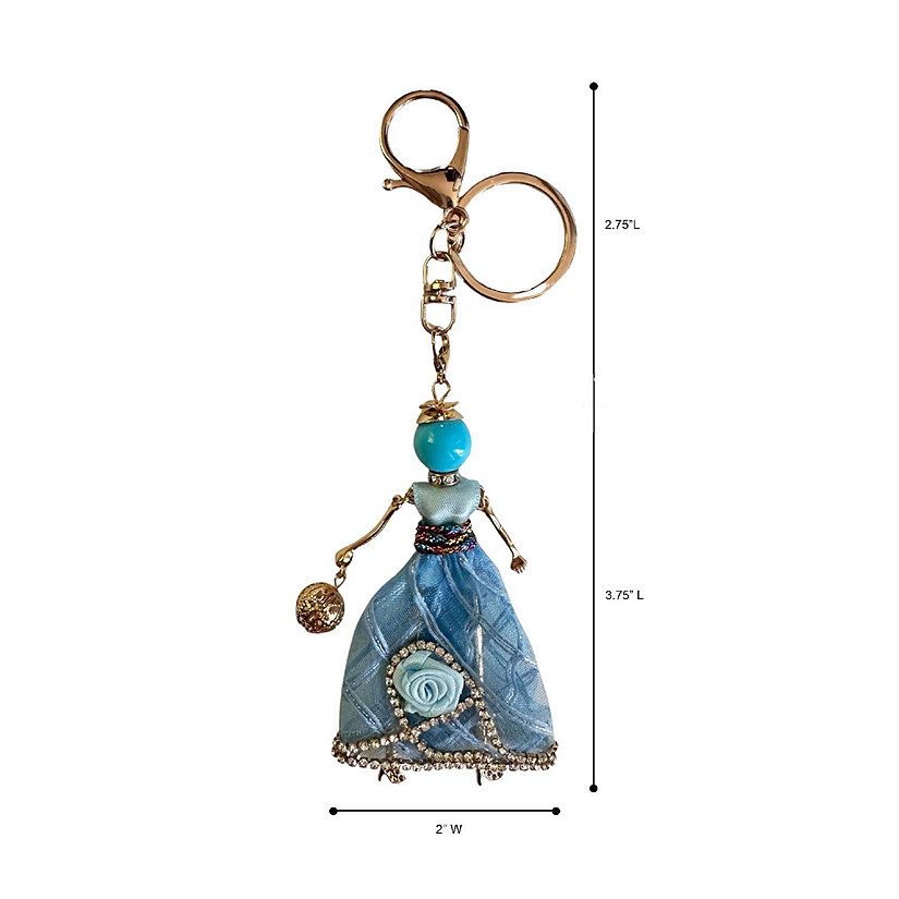 Wrapables Hanging Fashionista Doll Keychain, Crystal Rhinestone Keyring Bag Charm, Blue Rose Image