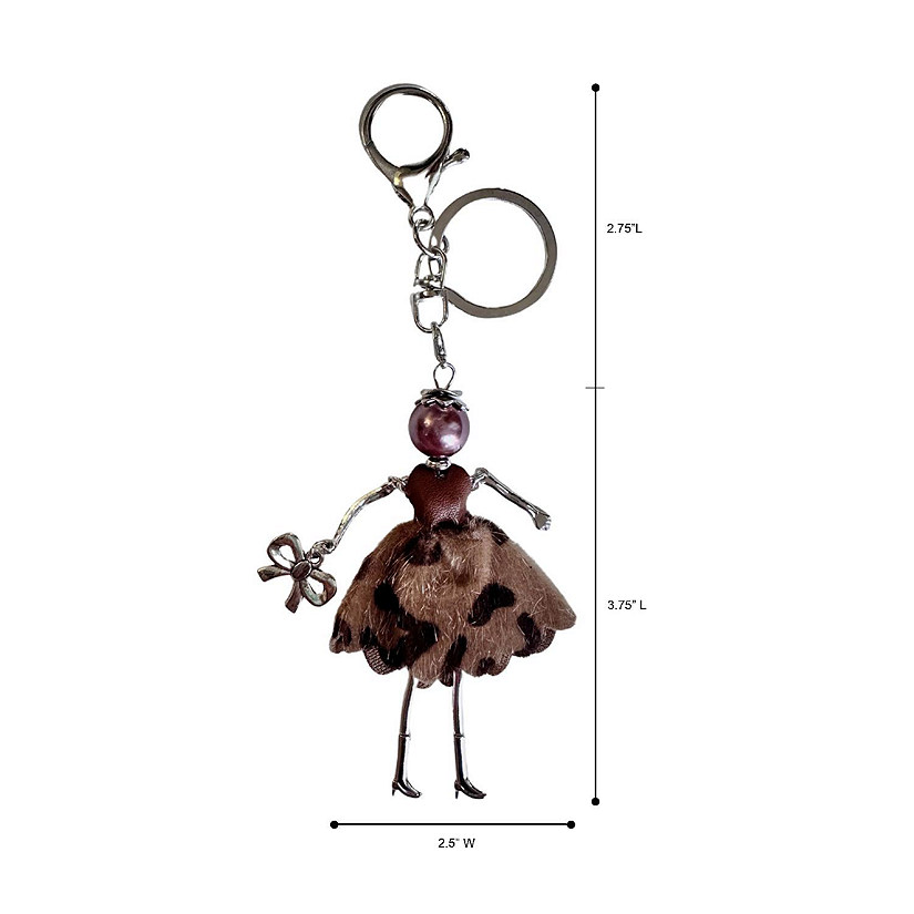 Wrapables Hanging Fashionista Doll Keychain, Crystal Rhinestone Keyring Bag Charm, Brown Animal Print Image