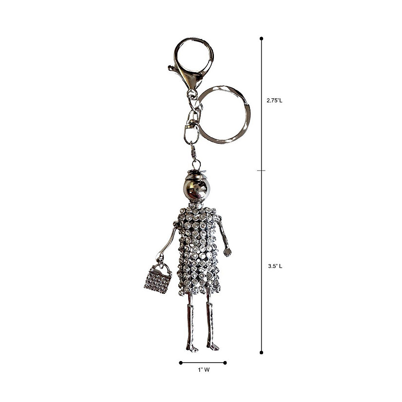 Wrapables Hanging Fashionista Doll Keychain, Crystal Rhinestone Keyring Bag Charm, Silver Image