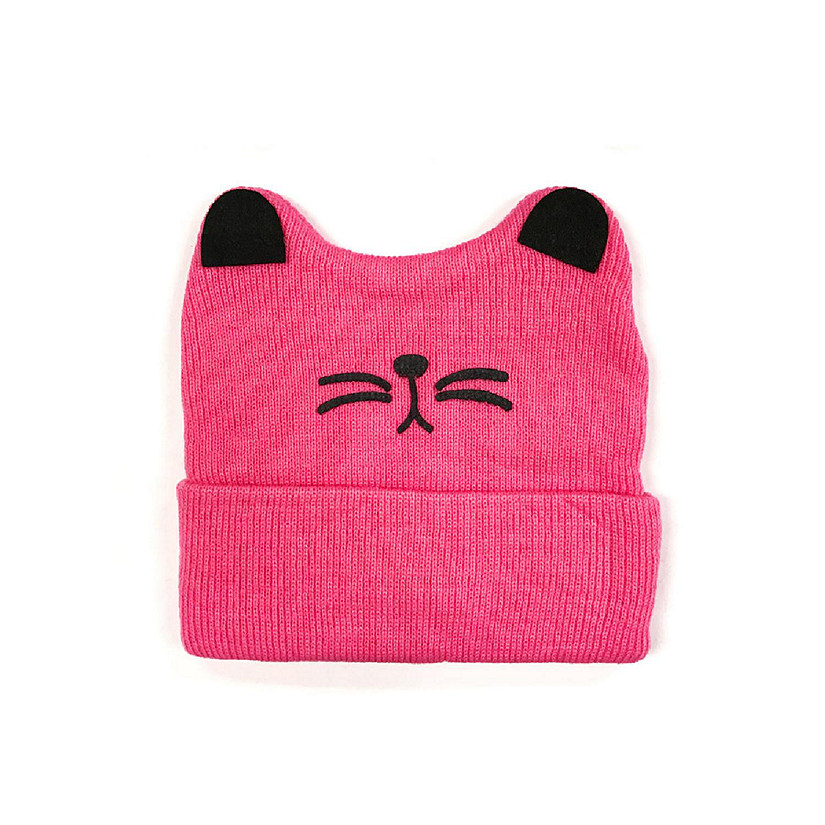 Wrapables Happy Cat Ear Knitted Beanie Winter Hat for Baby, Pink Image