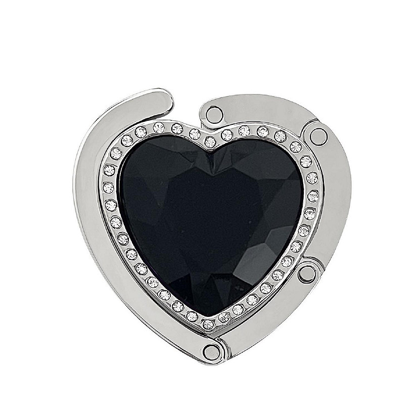 Wrapables Heart Shaped Purse Hook Hanger with Rhinestones, Black Image