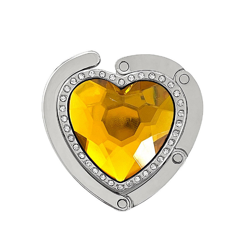 Wrapables Heart Shaped Purse Hook Hanger with Rhinestones, Yellow Image