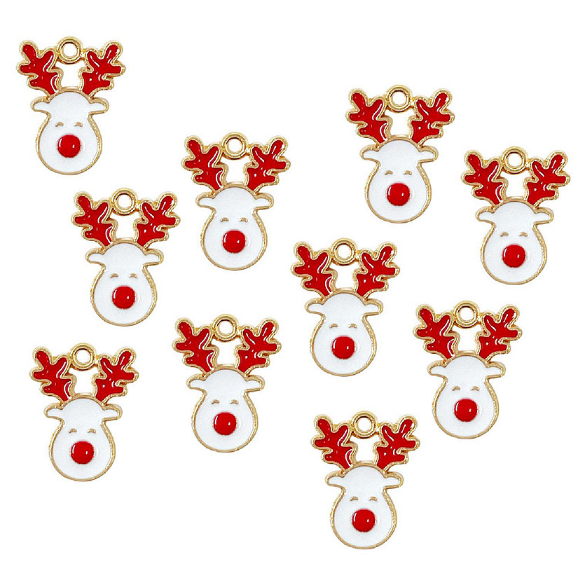 Wrapables Holiday Jewelry Making Pendant Charms (Set of 10), White Reindeers Image
