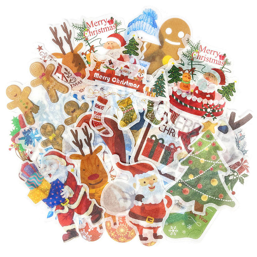 Wrapables Holiday Scrapbooking Washi Stickers (60 pcs), Snowflakes & Reindeer Image