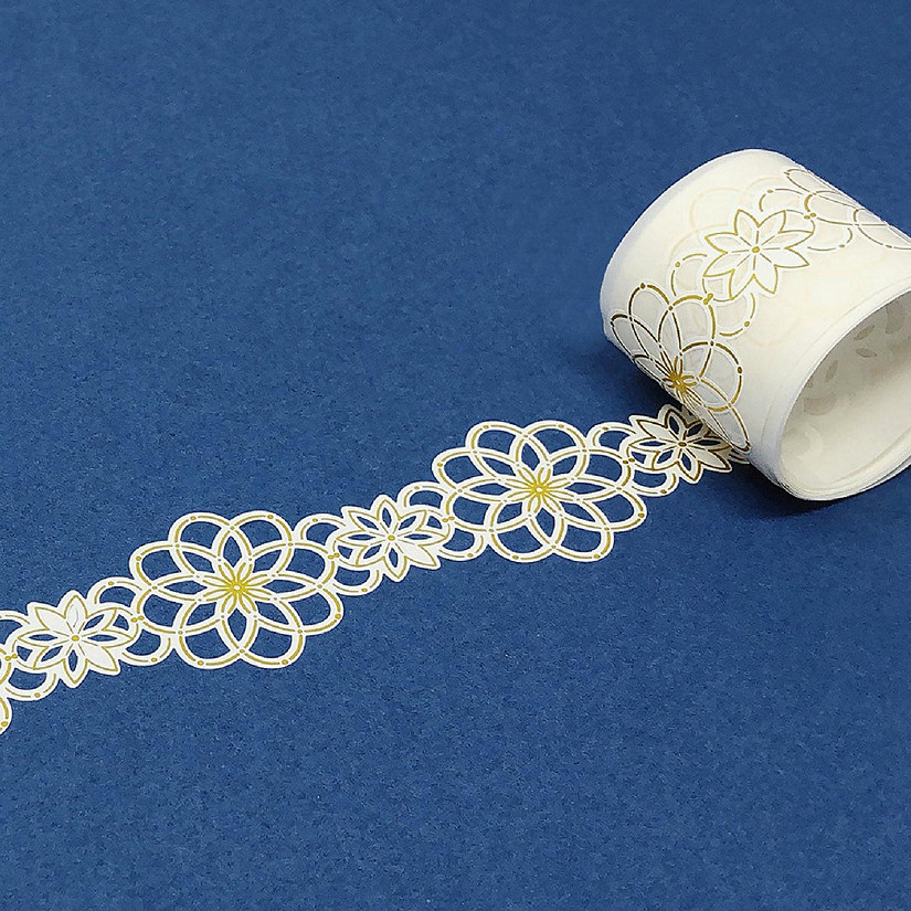 Wrapables Hollow Lace Pattern Washi Masking Tape 2M Length Total (Set of 2), Gold Princess Image