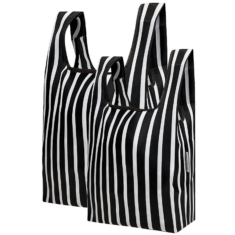 Wrapables JoliBag Nylon Reusable Grocery Bag, 2 Pack, Black Stripes Image