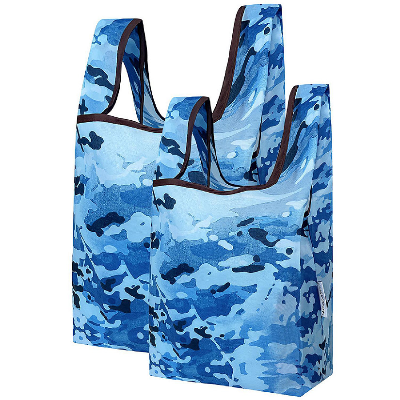 Wrapables JoliBag Nylon Reusable Grocery Bag, 2 Pack, Camouflage Blue Image