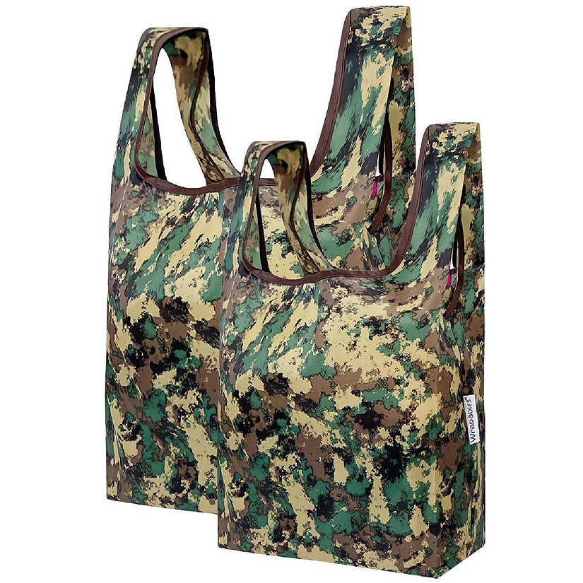 Wrapables JoliBag Nylon Reusable Grocery Bag, 2 Pack, Camouflage Green Image