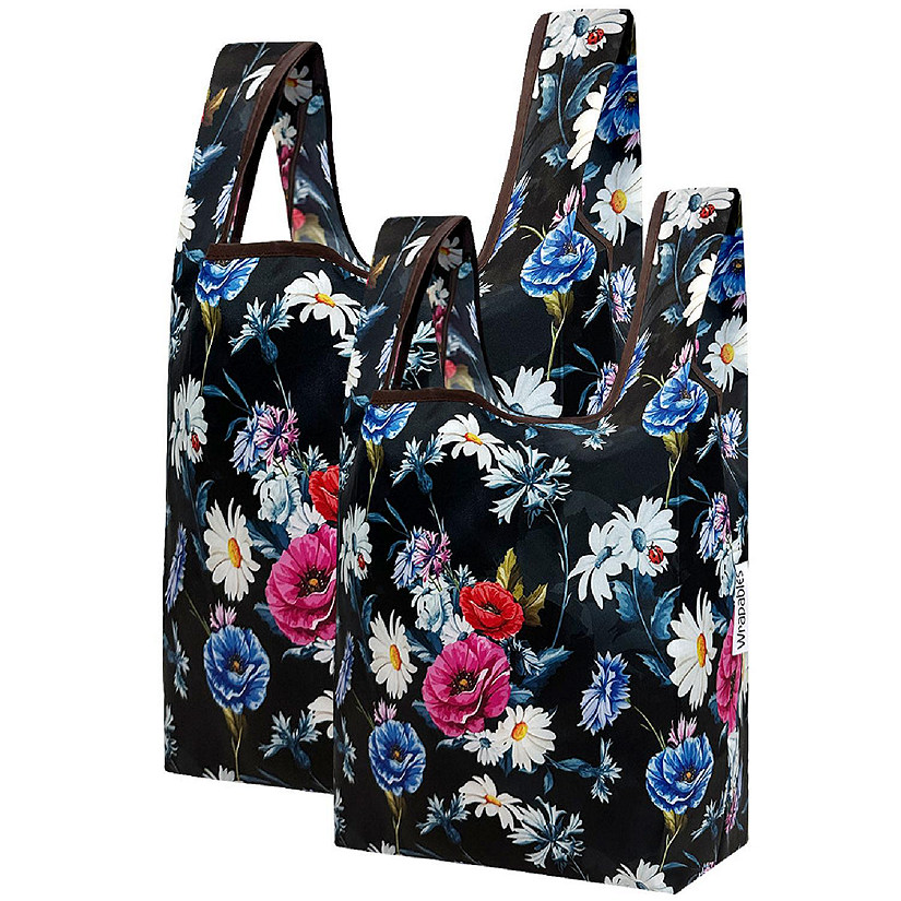 Wrapables JoliBag Nylon Reusable Grocery Bag, 2 Pack, Electric Flowers Image