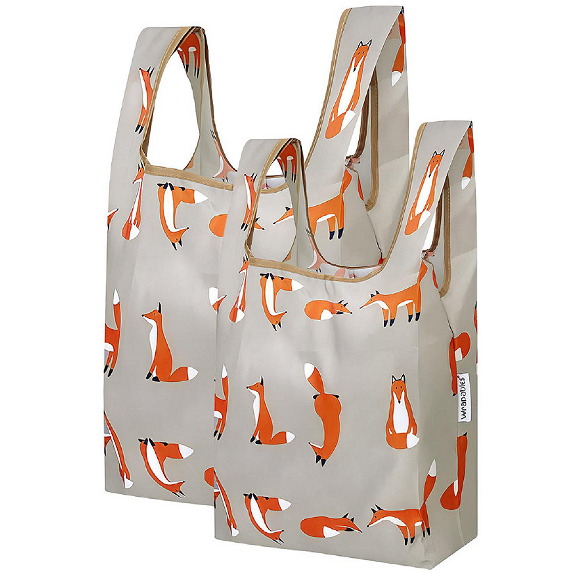Wrapables JoliBag Nylon Reusable Grocery Bag, 2 Pack, Foxes 1 Image