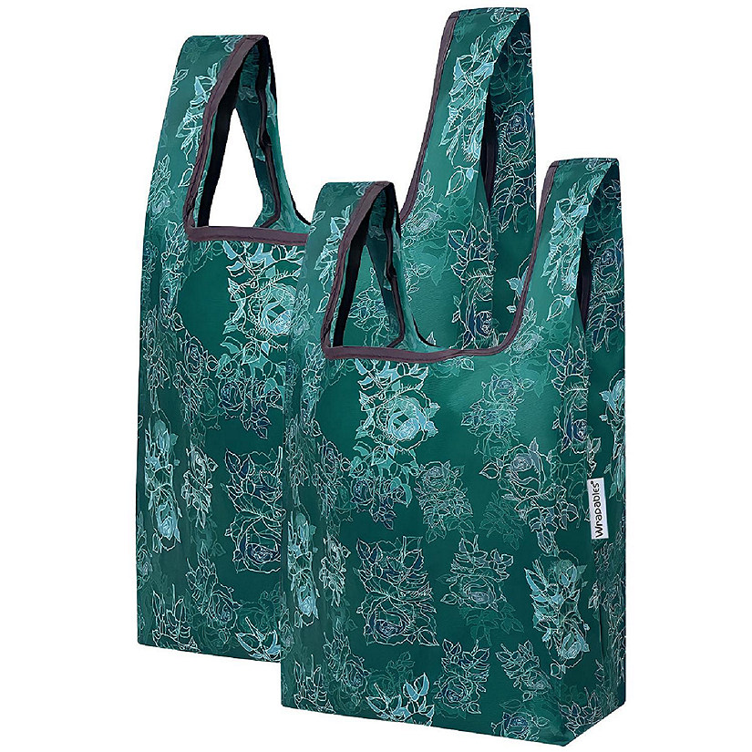 Wrapables JoliBag Nylon Reusable Grocery Bag, 2 Pack, Green Rose Image