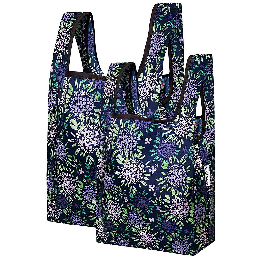 Wrapables JoliBag Nylon Reusable Grocery Bag, 2 Pack, Purple Bloom Image